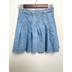 H&M Light Wash Denim Pleated Mini Skirt Womens Size 2 A-Line Y2K